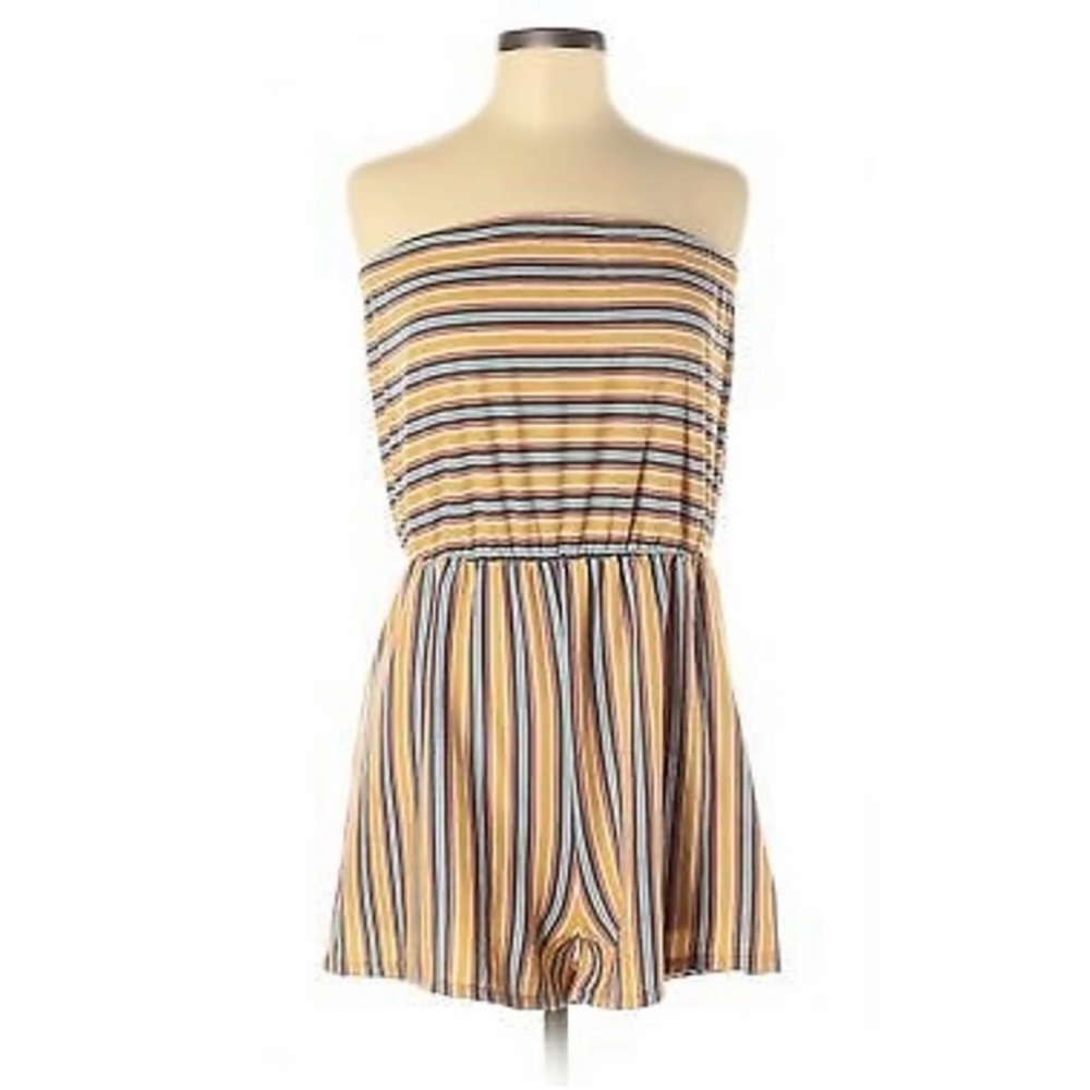 Wild Fable Yellow Multicolor Striped Strapless Shorts Romper Sz M